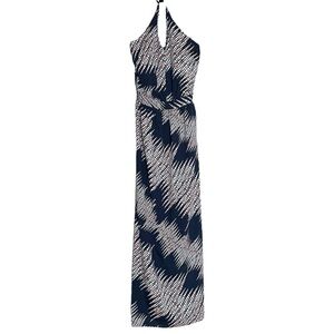 Eva Longoria Navy Abstract Dot Print Halter Neck Maxi Dress Size XS